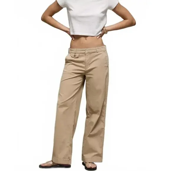 AE Stretch Low-Rise Wide-Leg Khaki Pant American Eagle NWT Tank Tan Size 000R - Picture 3 of 5